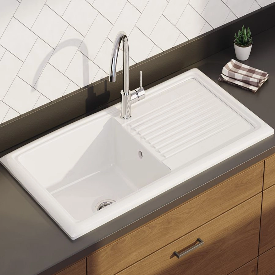 Prima 1B 1D Reversible Ceramic Sink - White