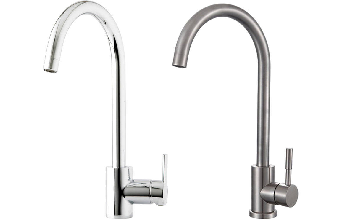 Prima Soho Single Lever Swan Neck Mixer Tap - Brushed Steel - Image 2