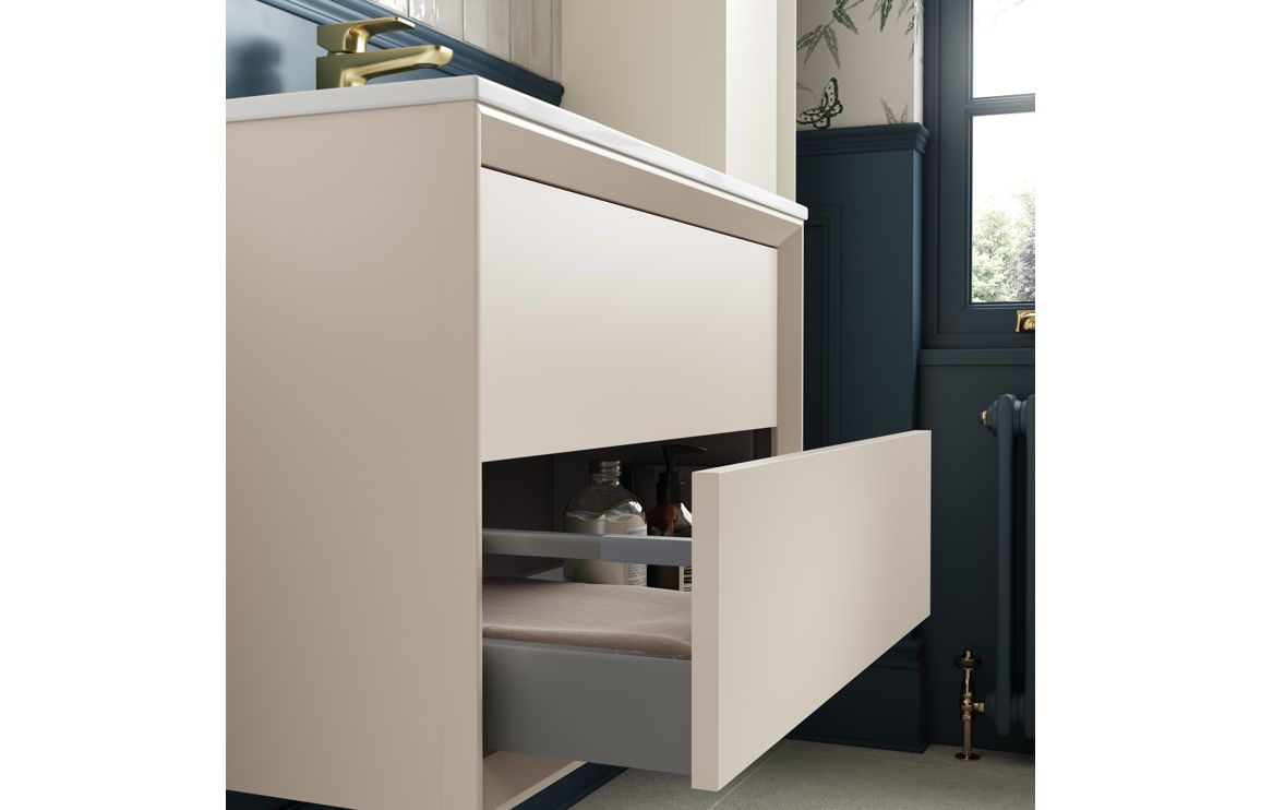 Push 615mm Wall Hung 2 Drawer Basin Unit & Basin - Matt Cotton - Image 3