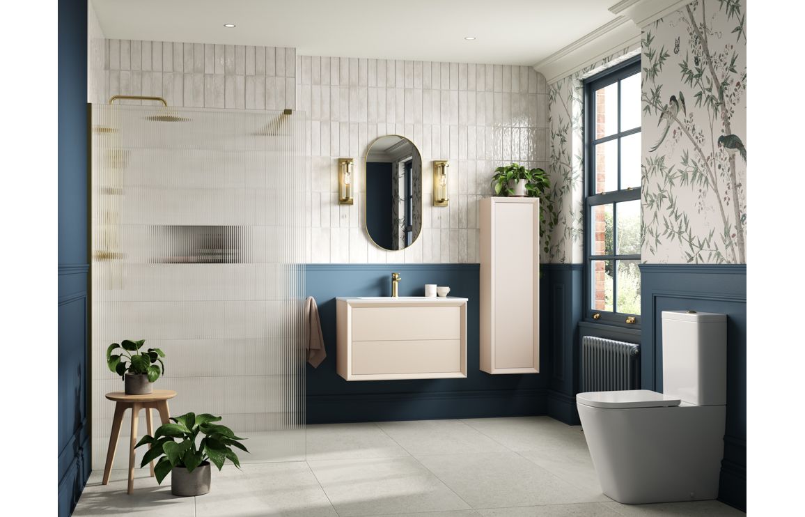 Push 615mm Wall Hung 2 Drawer Basin Unit & Basin - Matt Cotton - Image 2
