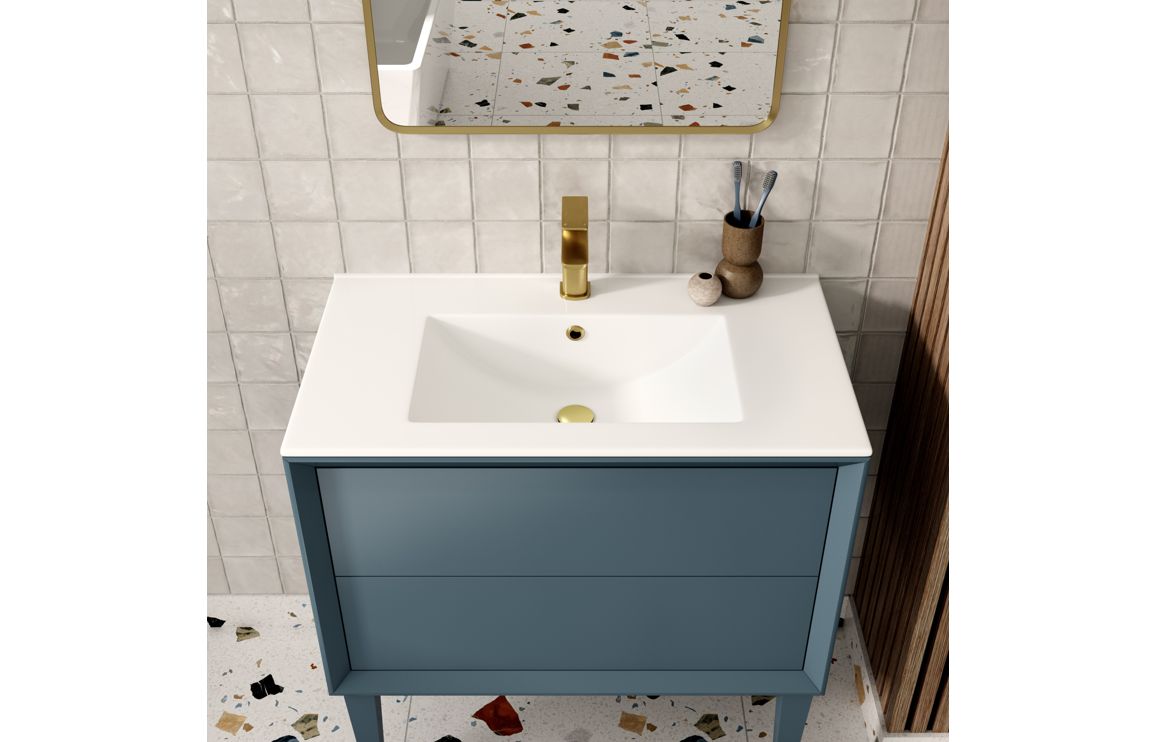 610mm Wall Hung 2 Drawer Basin Unit Top - Matt Storm Blue - Image 4
