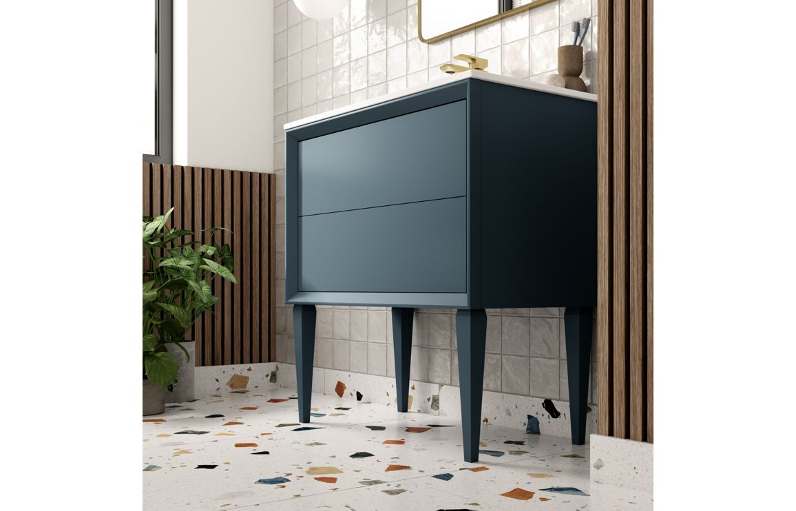 610mm Wall Hung 2 Drawer Basin Unit Top - Matt Storm Blue - Image 3