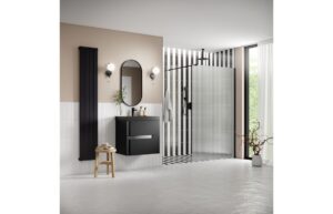 Iconix 1000mm Fluted Wetroom Panel & Support Arm - Black