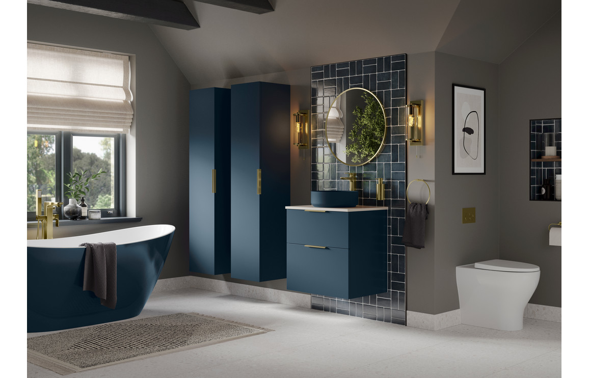 Statement 590mm Wall Hung 2 Drawer Basin Unit (No Top) - Matt Deep Blue - Image 4