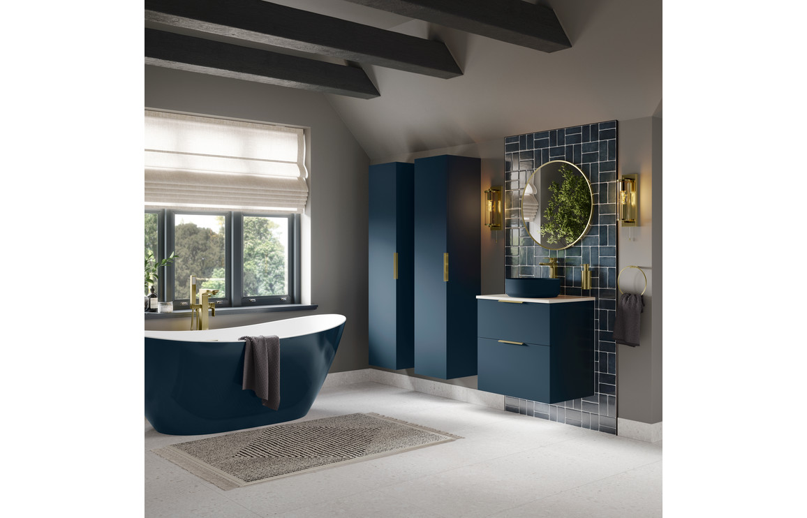 Statement 590mm Wall Hung 2 Drawer Basin Unit (No Top) - Matt Deep Blue - Image 3