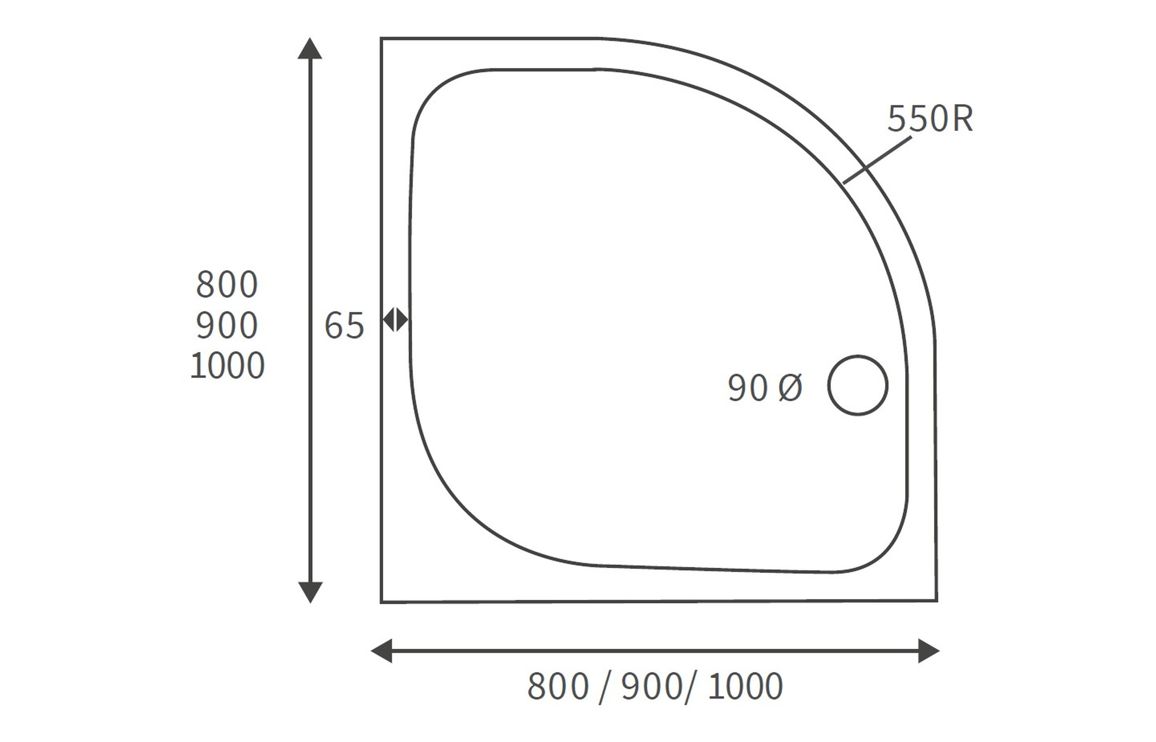 45mm Low Profile 800mm Quadrant Tray & Waste - Image 2