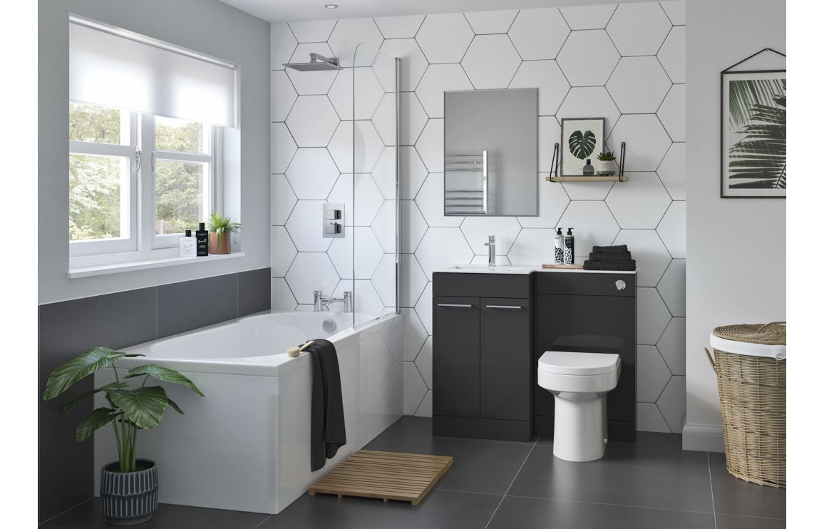 Venosa 1100mm Floor Standing L-Shape Pack & Basin (LH) - Anthracite Gloss - Image 2
