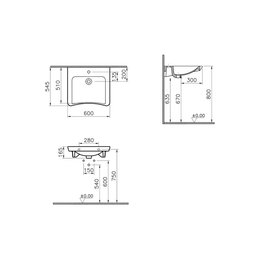 VitrA Basin 600x545mm VTPB1132 White Fire Fine Clay
