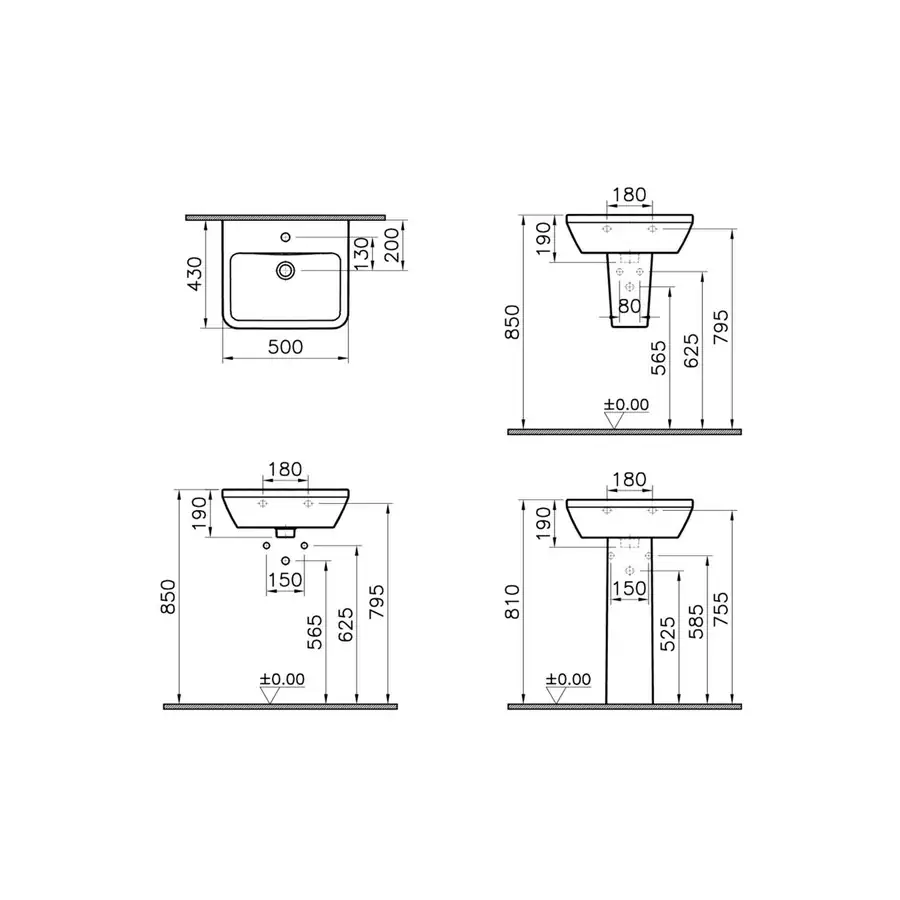 VitrA Basin VTPB1076 White 185 500 430 MM Tap Hole Hygiene Glaze