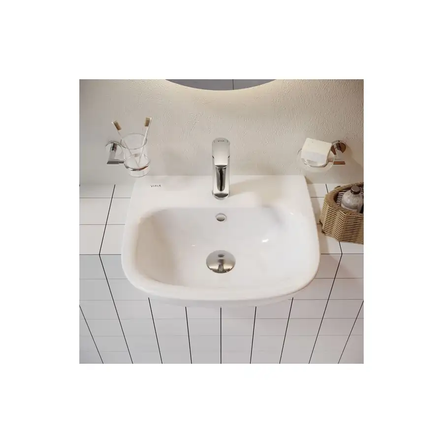 VitrA Semi Recessed Basin VTPB1022 White Fire Fine Clay Single Tap Hole