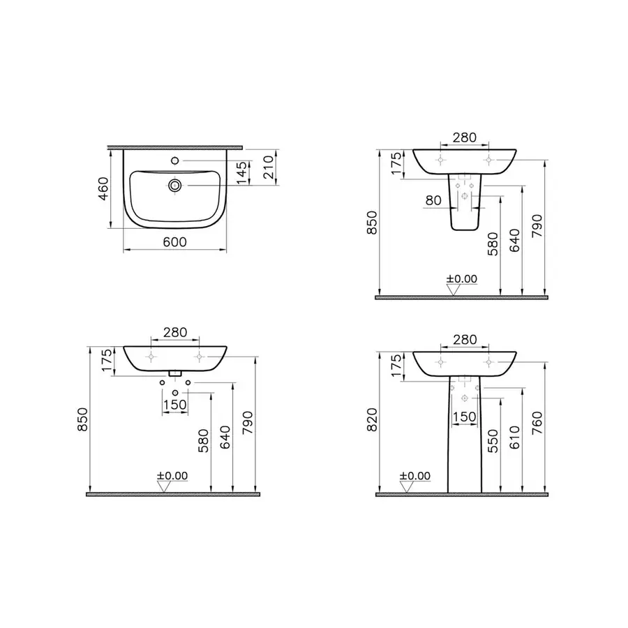VitrA White Basin VTPB1060 One Tap Hole Vitreous China
