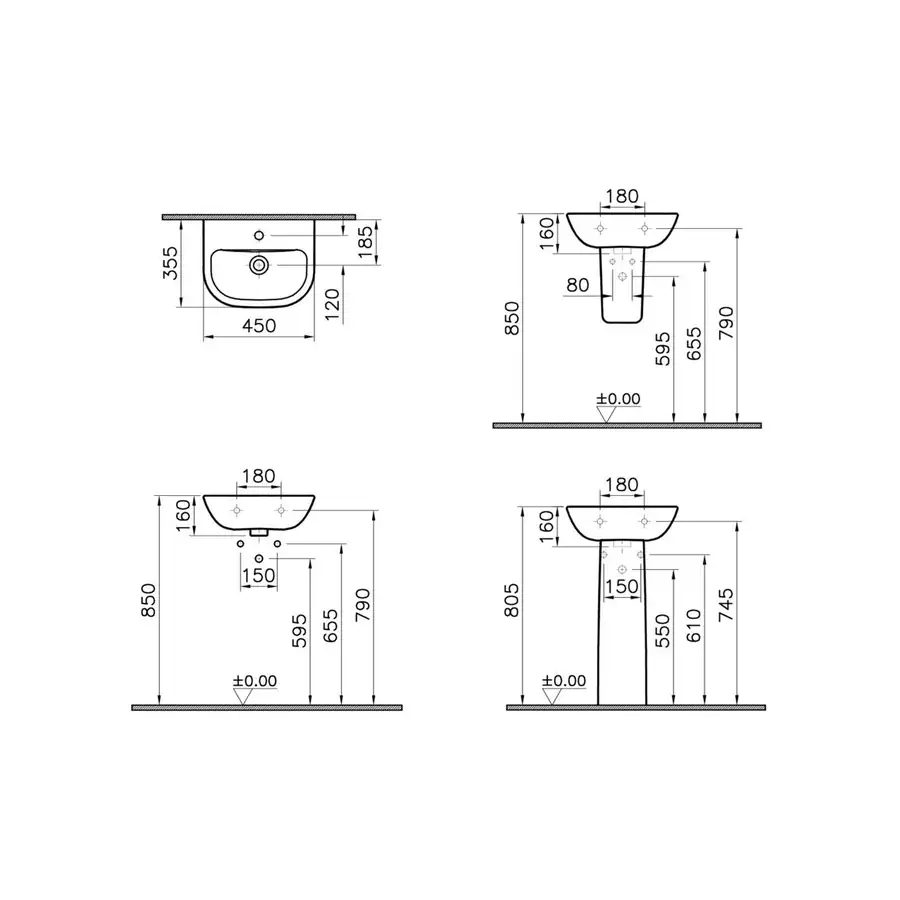 VitrA White Basin VTPB1088 Featuring Two Tap Holes Hygiene Glaze
