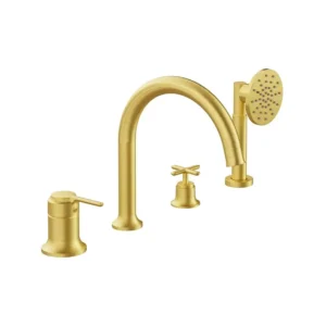 VitrA 4-Hole Bath Shower Mixer Deck Mounted with Brushed Gold - VTTB4004