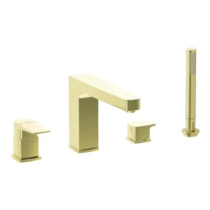 VitrA Square 4-Hole Bath Shower Mixer Low Pressure Deck Soft Gold Finish - VTTB4024
