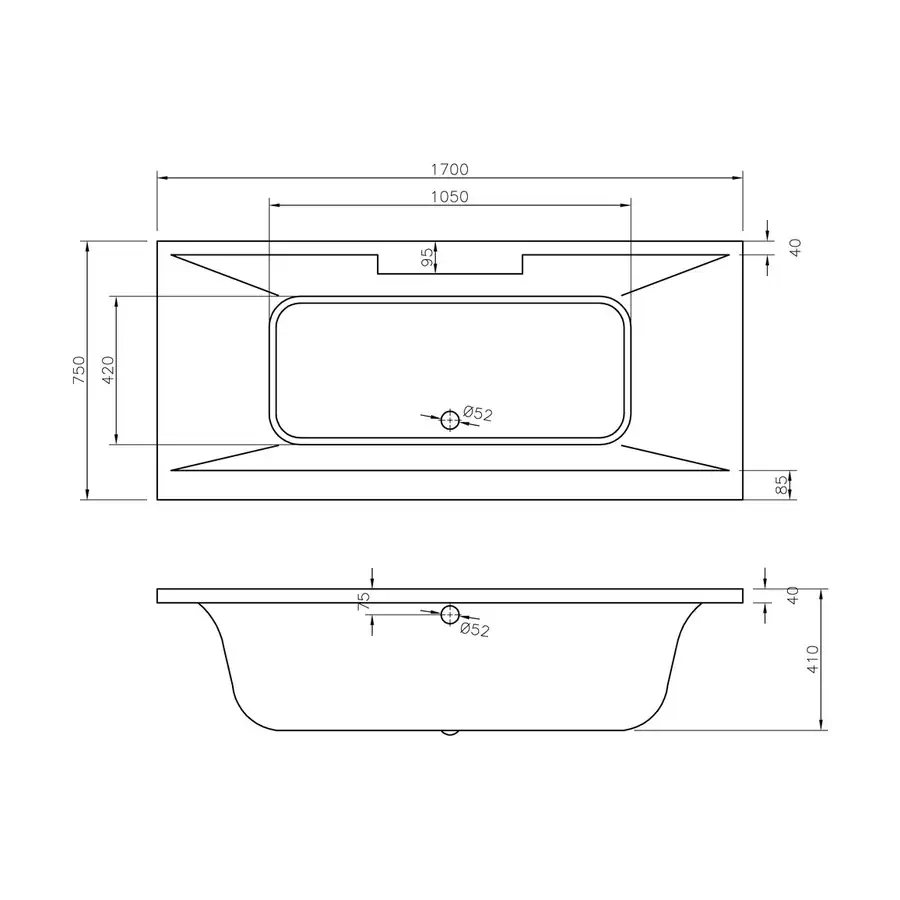 Modish Square Double End Bath 225L Capacity - DIBRP0080 - Image 2