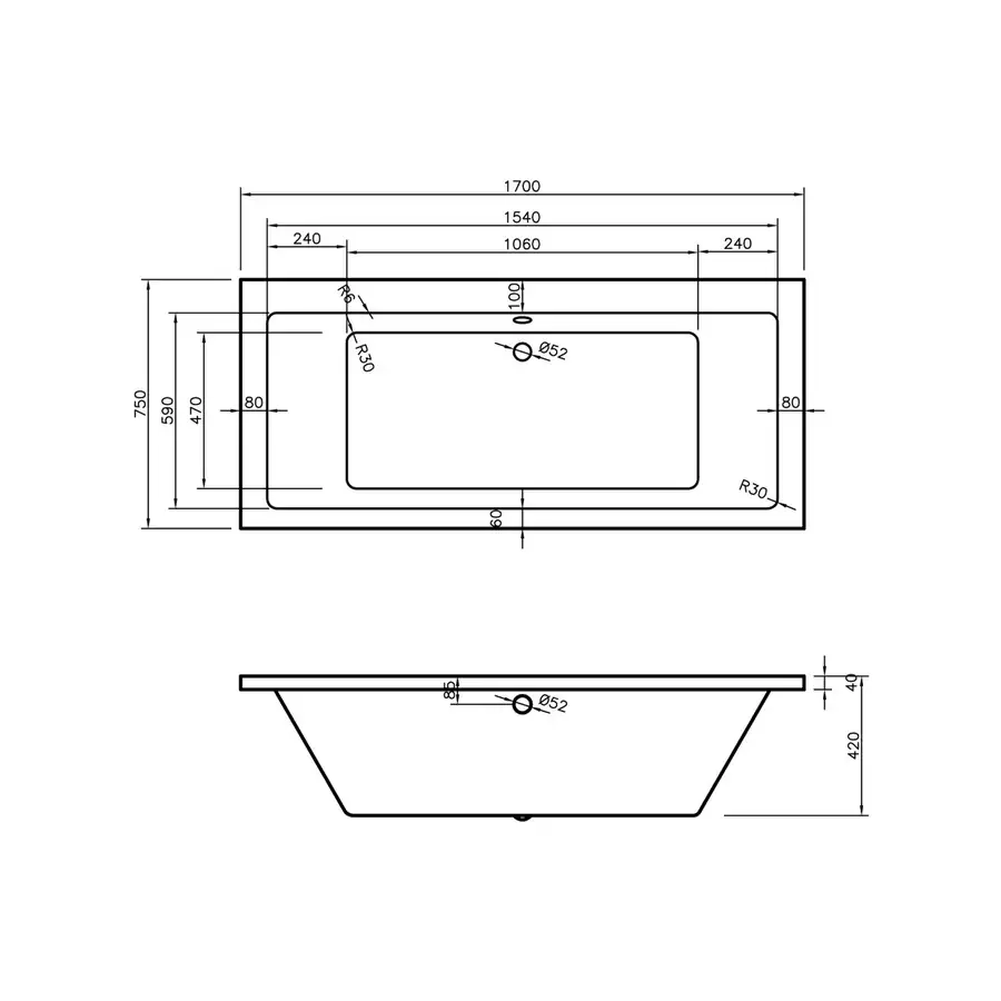 Modish Double End Straight Bath 215 Litre DIBRP2010C - Image 2