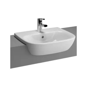VitrA Semi Recessed Basin VTPB1022 White Fire Fine Clay Single Tap Hole