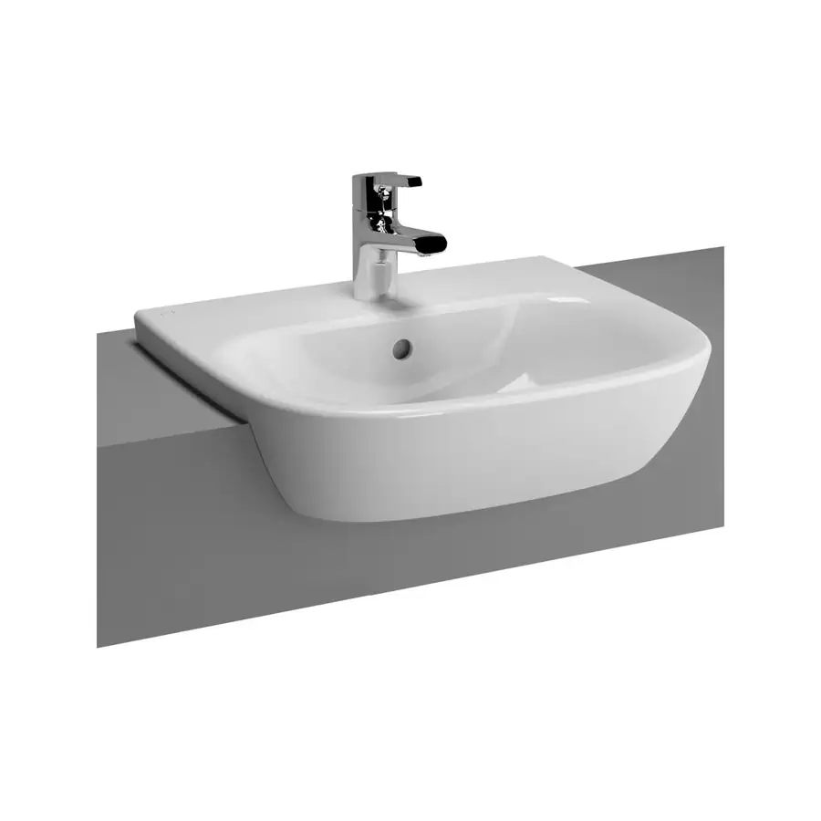 VitrA Semi Recessed Basin VTPB1022 White Fire Fine Clay Single Tap Hole
