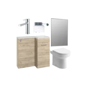 WC Pack 900mm Furniture Basin Oak Soft Close Seat