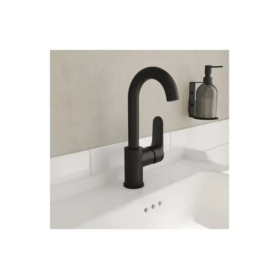 VitrA Root Round Swivel Basin Mixer Matt Black VTTS1276 - Image 2